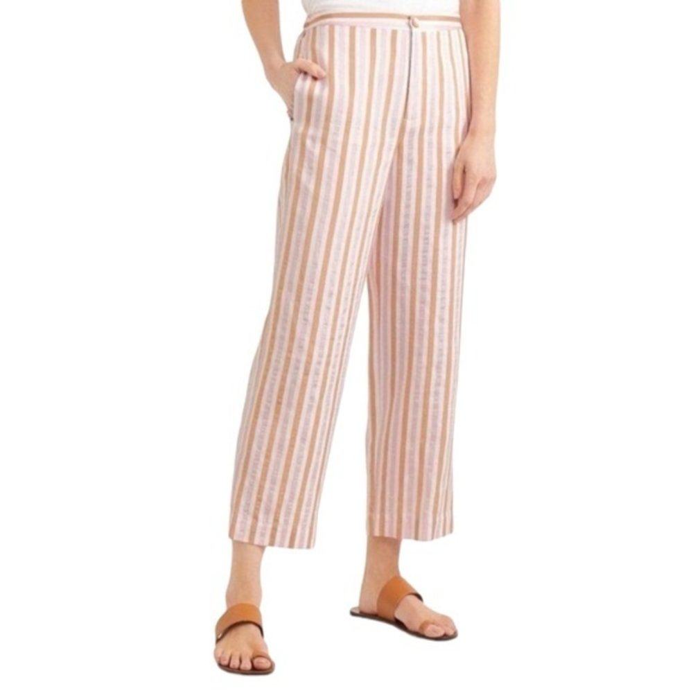 FRAME Jacquard Pink & Brown Striped High Rise Relaxed Ankle Pants